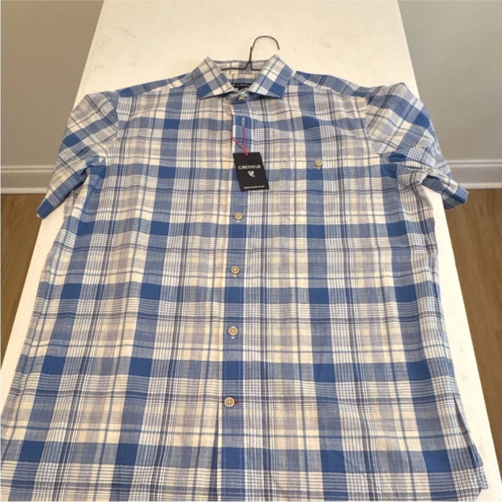 Daniel Cremieux Blue & White Plaid Short-Sleeve Button-Down